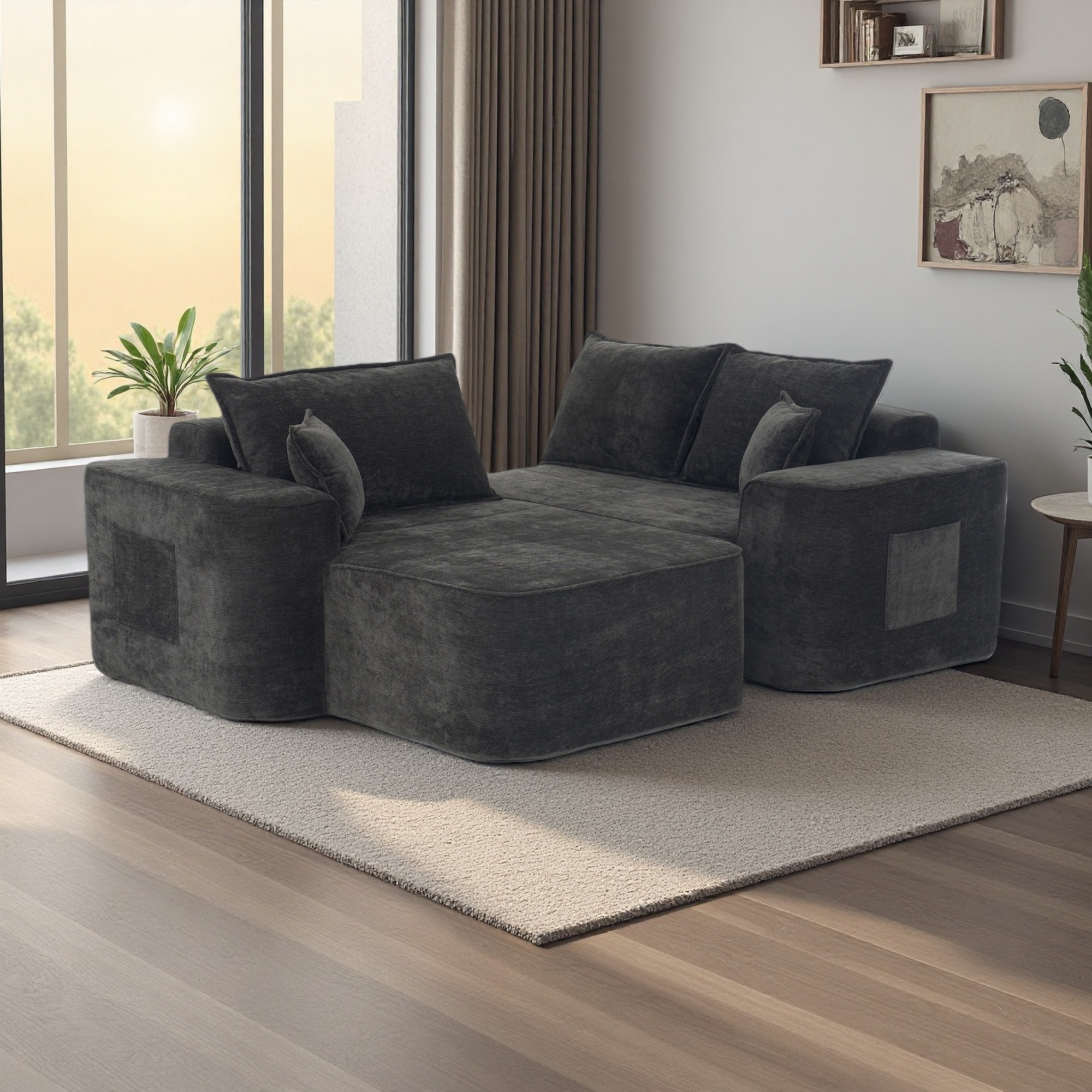 104" Chenille L-Shaped Modular Sectional Sofa with Extra Deep Seats and No Assembly Required