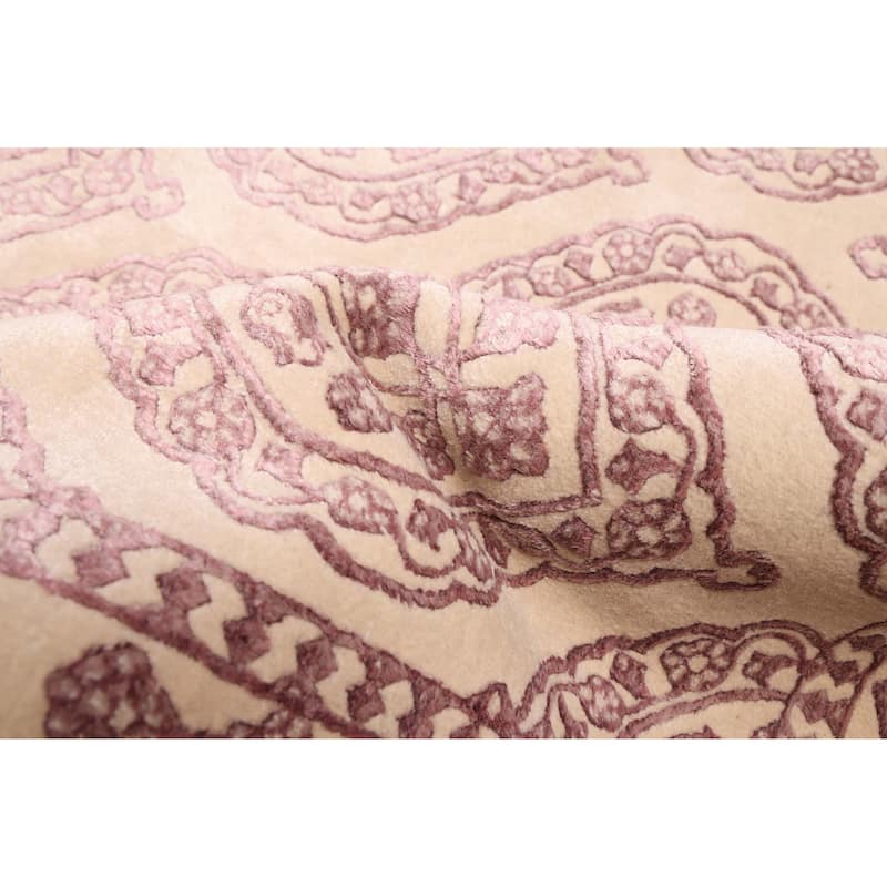 ECARPETGALLERY Hand-knotted Mirzapur Cream Silk, Wool Rug - 5'7 x 7'10