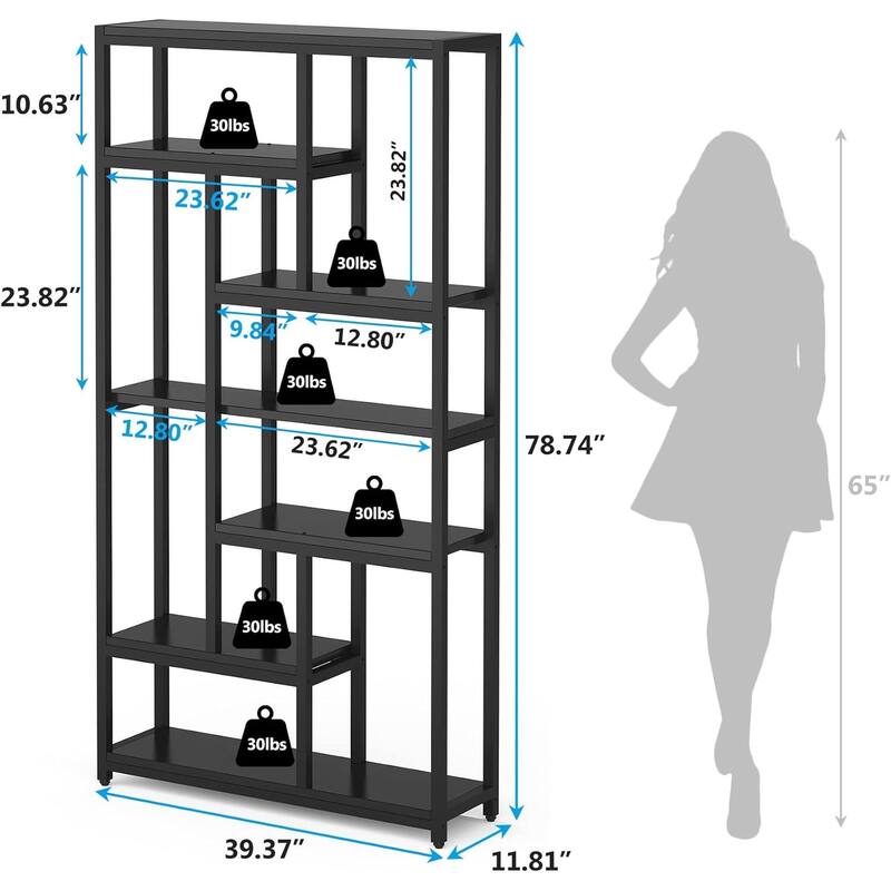 79 Inches Extra Tall Bookshelf Bookcase with 10-open Shelf - 39.37”(L) x 11.8”(D) x 78.74”(H)