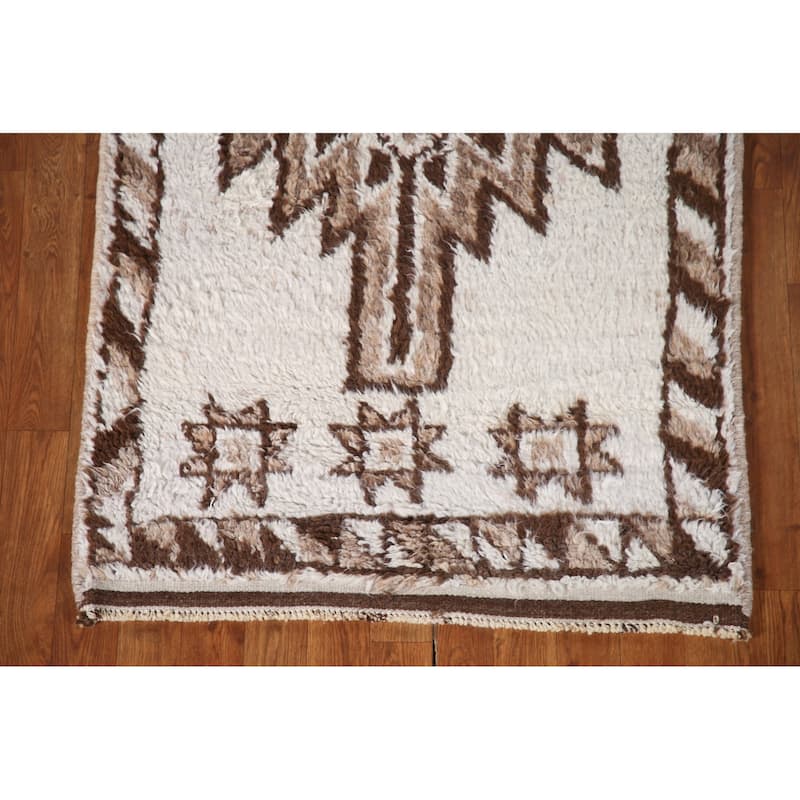 Natural Dye Geometric Anatolian Runner Rug Hand-knotted Wool Carpet - 3'0"x 12'6"