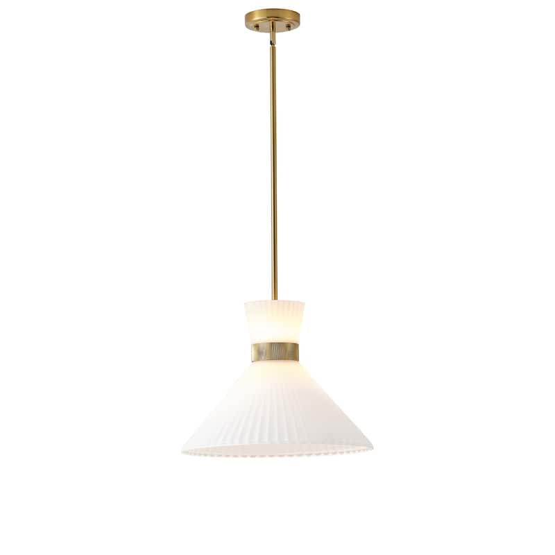 Modern LED Brass Pendant Light White Jade Glass Cone Shade