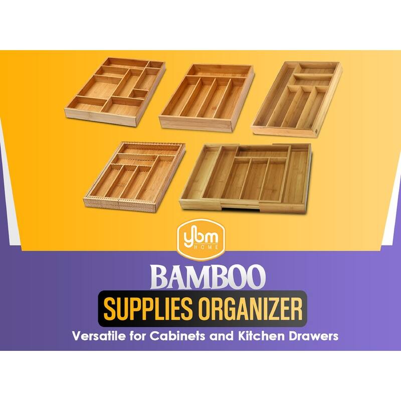 YBM HOME Bamboo Drawer Organizer with 9 Compartment Organization Tray