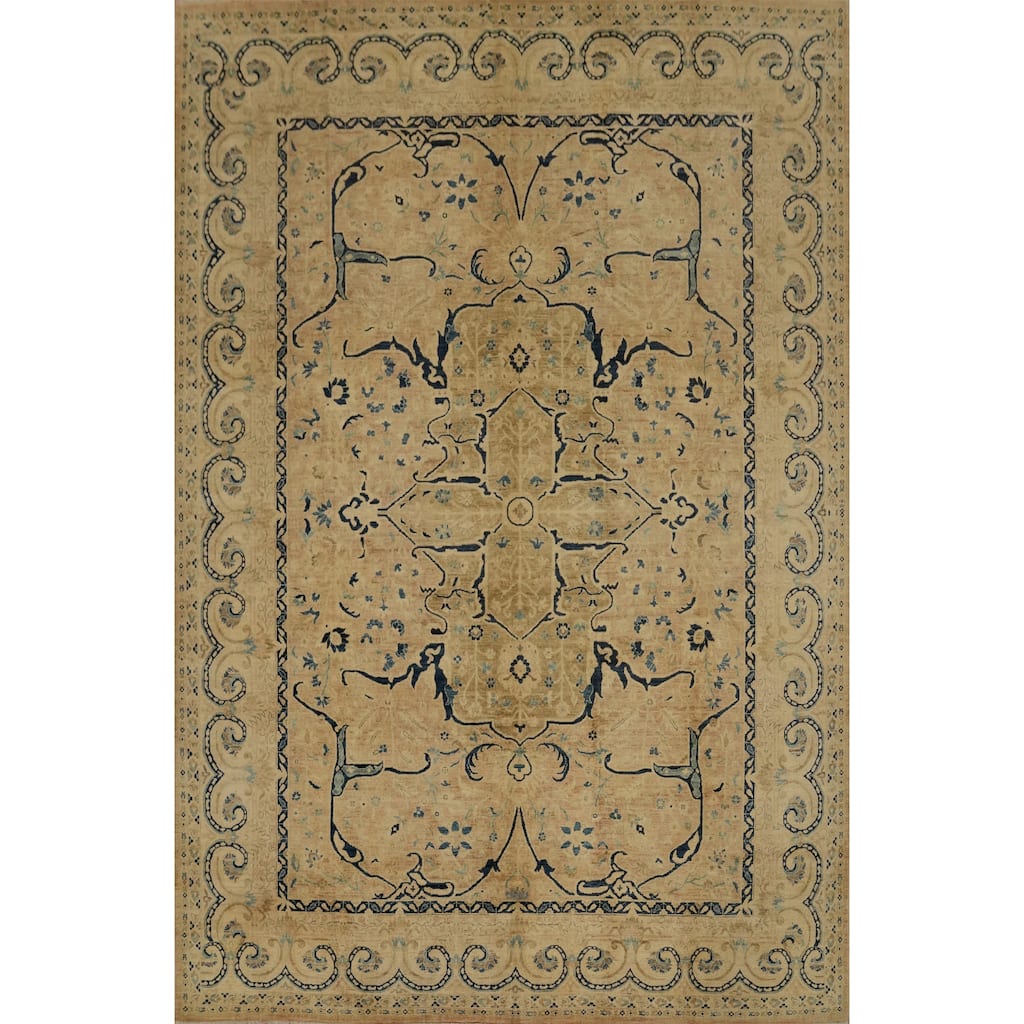 Hand Knotted Oriental 100% Wool Carpet Floral Beige & Ivories N/A Area Rug - 11' 5'' X 9' 1''