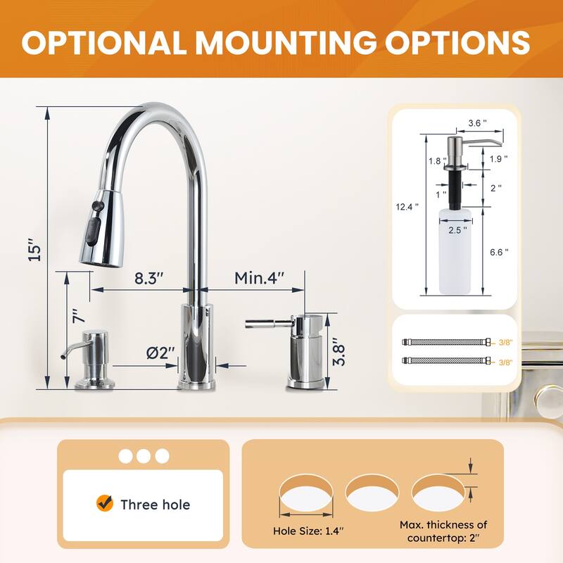WOWOW Single Handle Pull Down Kitchen Faucet with Soap Dispenser
