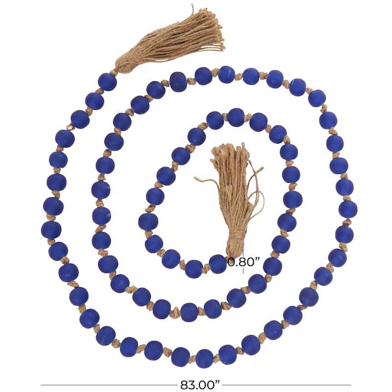 Glass Handmade Round Long Beaded Garland with Tassel with Knotted Brown Jute
