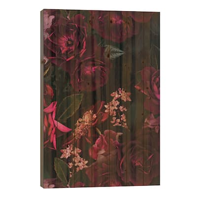 Vintage Midnight Summer Botanical Roses Garden Print On Wood by UtArt - Multi-Color