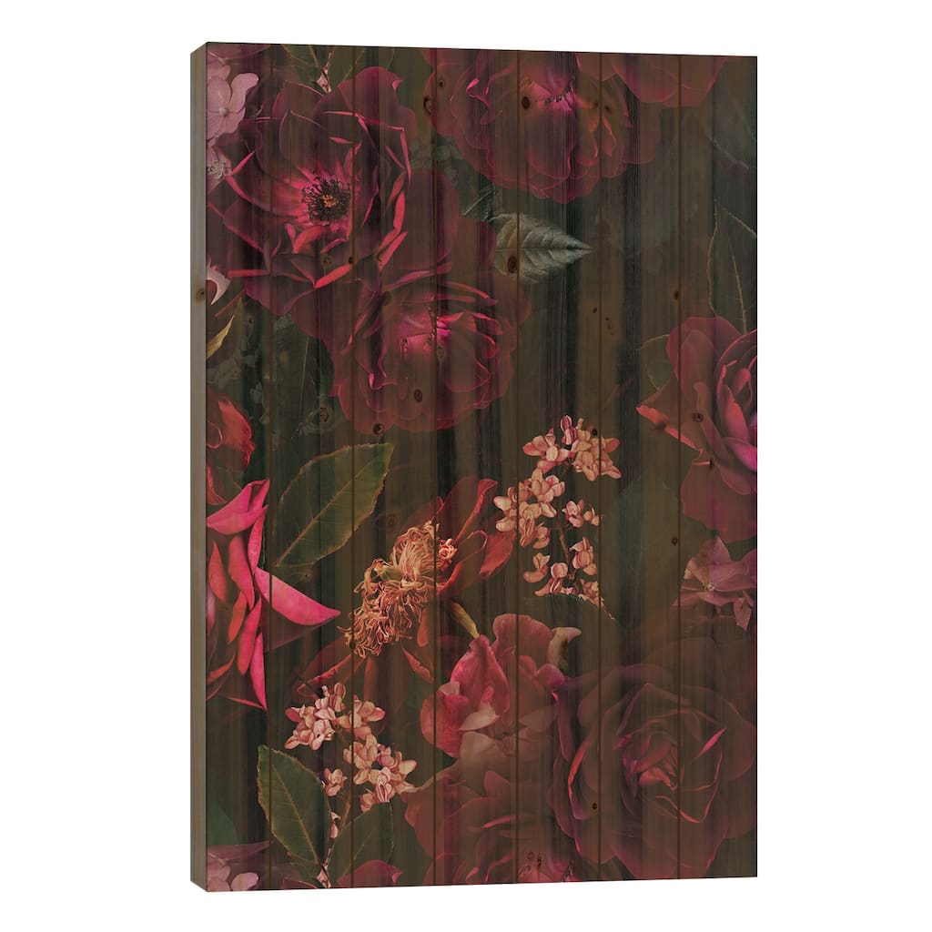 Vintage Midnight Summer Botanical Roses Garden Print On Wood by UtArt - Multi-Color