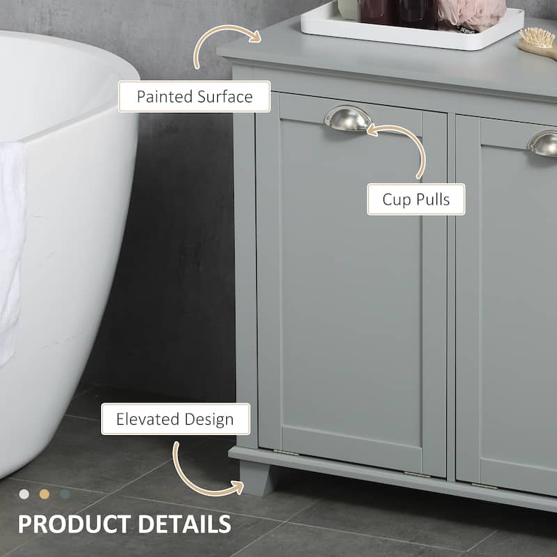 HOMCOM Laundry Room Organization and Storage Cabinet Freestanding Furniture with 2 Tilt Out Hamper Design, White - 30*15.75*27.5