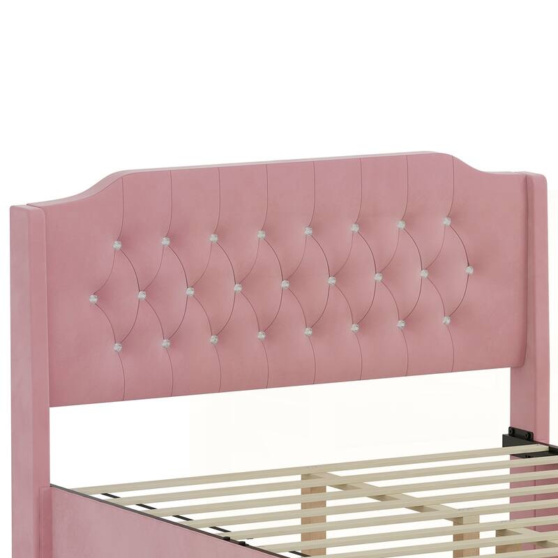 Tufted Upholstered Bed Frame with Crystal Button Accents