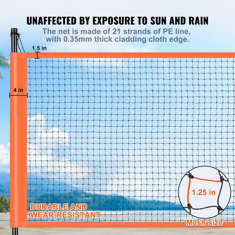 Orange Outdoor Portable Badminton Net with Height Adjustable Steel Poles and Carrying Bag