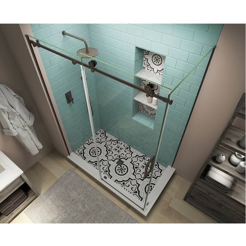 Coraline XL 56-60 in. x 34 in. x 80 in. Frameless Corner Sliding Shower Enclosure, Clear Glass, Right