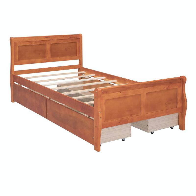 Wood Platform Bed with 4 Drawers and Streamlined Design