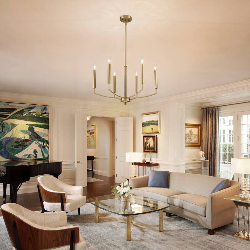Mid-century Modern 6-Light Gold Candelabra Chandelier for Living/ Dining Room