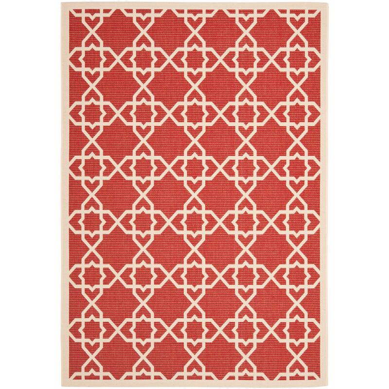SAFAVIEH Courtyard Hanifa Trellis Indoor/ Outdoor Waterproof Patio Backyard Rug - 4' x 5'7" - Red/Beige