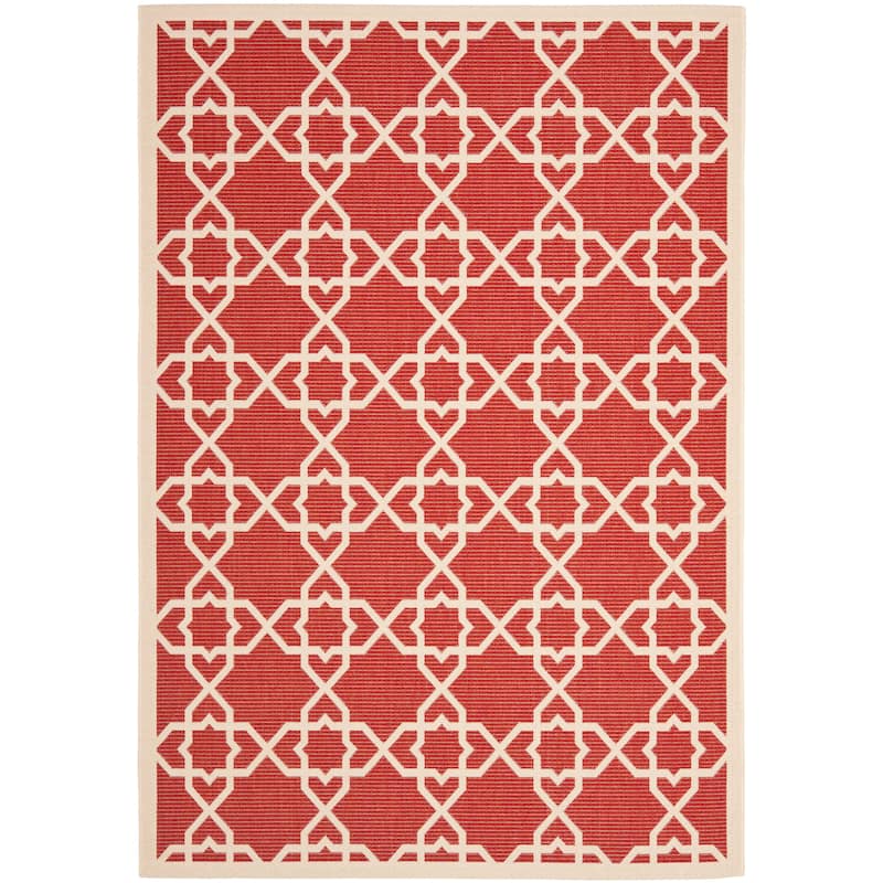 SAFAVIEH Courtyard Lawanda Trellis Indoor/ Outdoor Waterproof Patio Backyard Rug - 5'3" x 7'7" - Red/Beige
