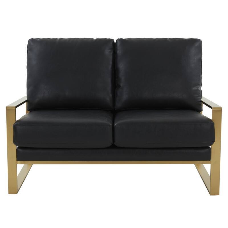 Jefferson Modern Leather/Velvet Loveseat Sofa with Silver/Gold Frame, Removable Cushions Couch for Home and Office