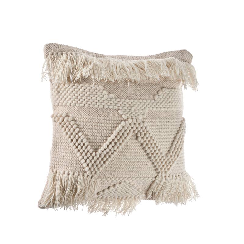Sevita Textured and Fringe Ivory Throw Pillow