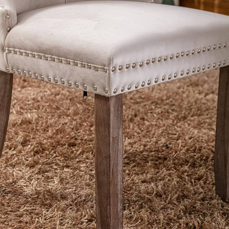 Set of 2 Velvet Dining Chairs – Tufted Upholstered Armless Accent Chairs with Nailhead Trim & Back Ring Pull