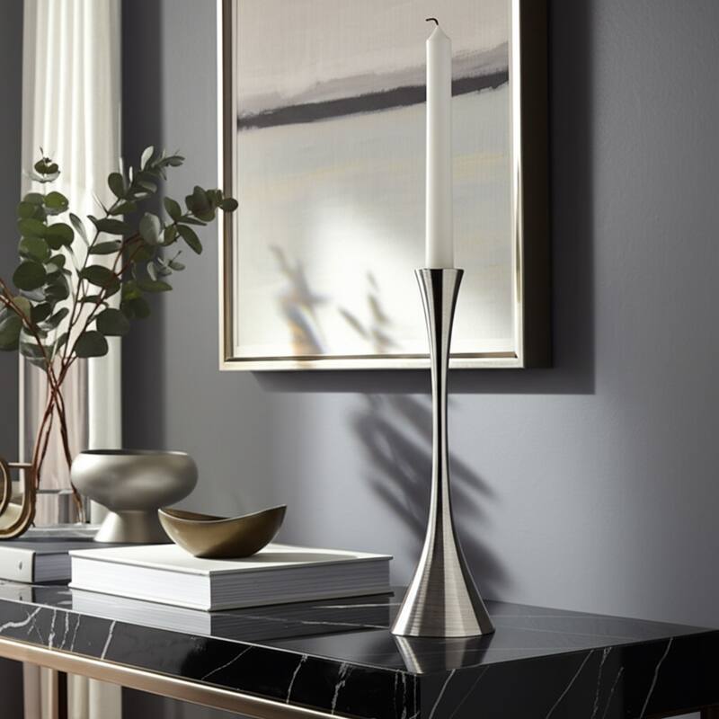 Glam Metal and Wood Taper Candle Holder Sculptural Silhouette MDF Base
