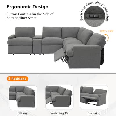 L- shaped Power Recliner Corner Sofa with Cup Holders and USB Ports