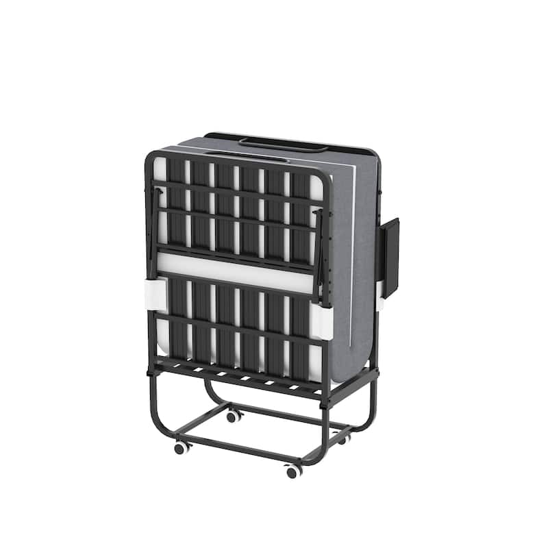 75 Inch Folding Bed with 5" Memory Foam Mattress, Rollaway Guest Bed, Heavy-Duty on Wheels, Portable Twin Bed