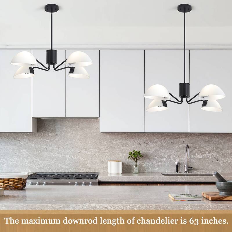 4-Light Hanging Island Linear Chandelier Lighting Fixture with Glass Shade for Dining Room Kitchen Island