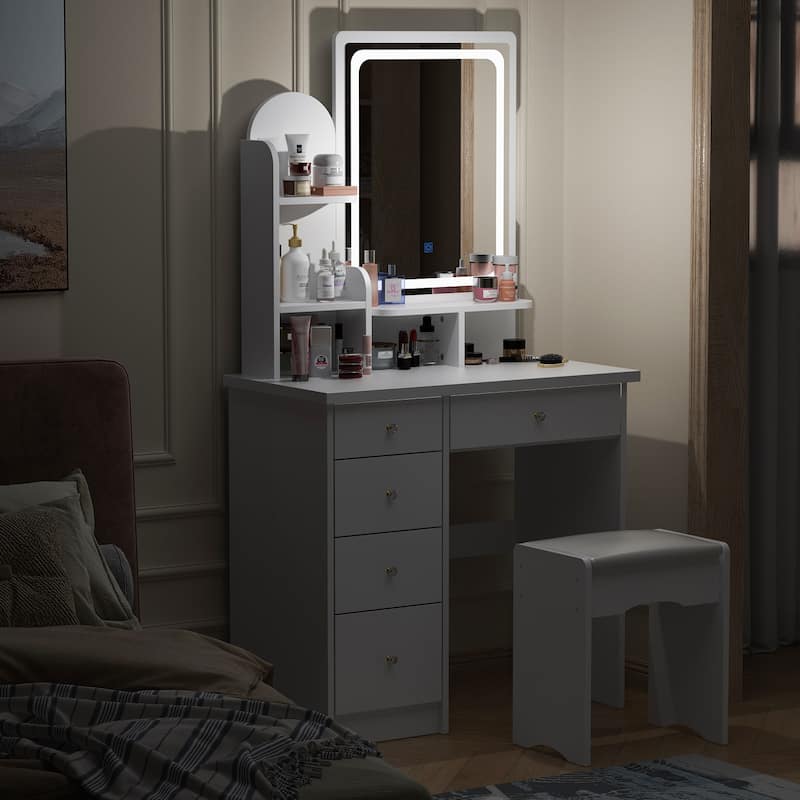 31.5" Wide Dresser Makeup Vanity With Stool and Touching Light Mirror - 31.5"W