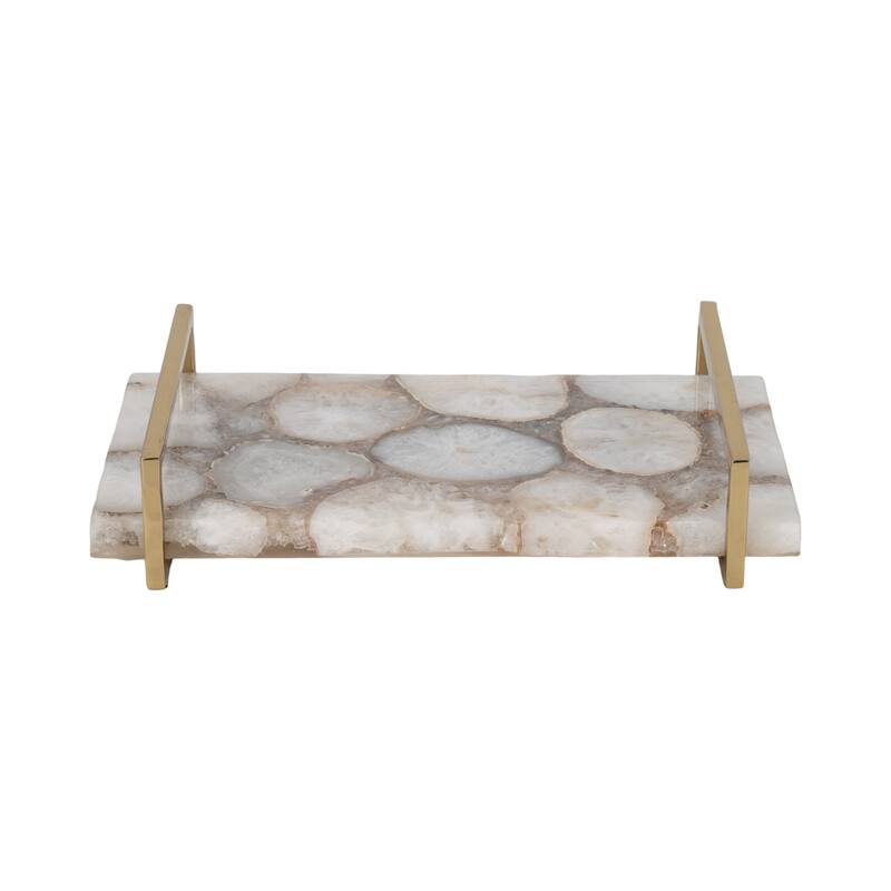 Sagebrook Home Agate Inspired 14" Tray with Elegant Gold Handles, Multi-color, Trays And Plates - 14" x 9" x 3" - Agate Multi - 14" x 9" x 3"