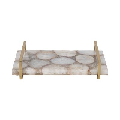 Sagebrook Home Agate Inspired 14" Tray with Elegant Gold Handles, Multi-color, Trays And Plates - 14" x 9" x 3"