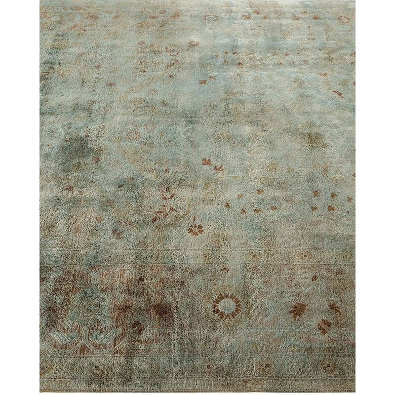 Overton Hand Knotted Wool Vintage Inspired Modern Contemporary Overdyed Blue Area Rug - 6' 0" x 8' 9"