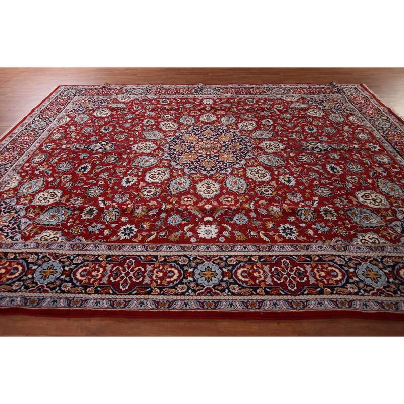 Red Traditional Kashan Turkish Area Rug Machine Made Oriental Carpet - 9'9" x 12'10"