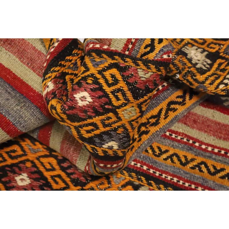 Hand Woven Oriental 100% Wool Carpet Southwestern Tribal Multi-Colored Kilim Area Rug - 8' 5'' X 5' 6''
