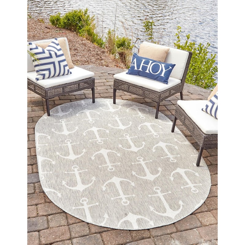 Outdoor Trisha Collection Area Rug - Gray - 7'10"x10' Oval