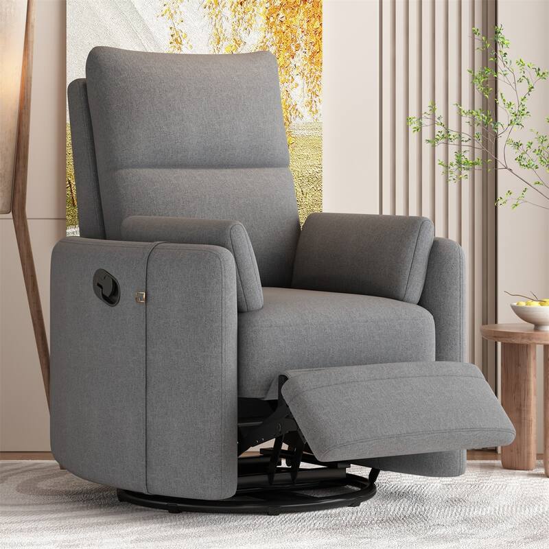 360 Swivel Manual Living Room Recliner Rocker Chair with 2 Pillows