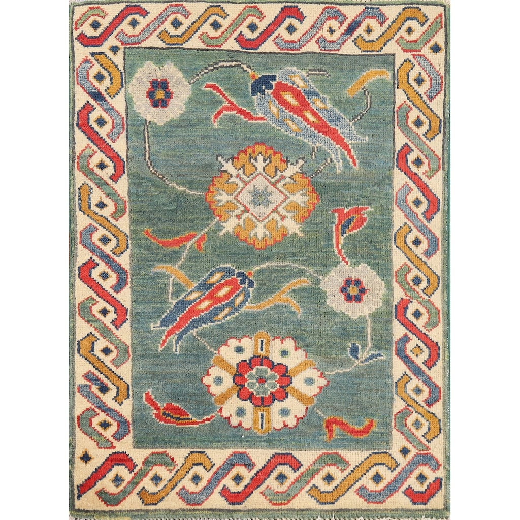 Green Kazak Foyer Rug Handmade Traditional Wool Carpet - 2'0"x 3'0"