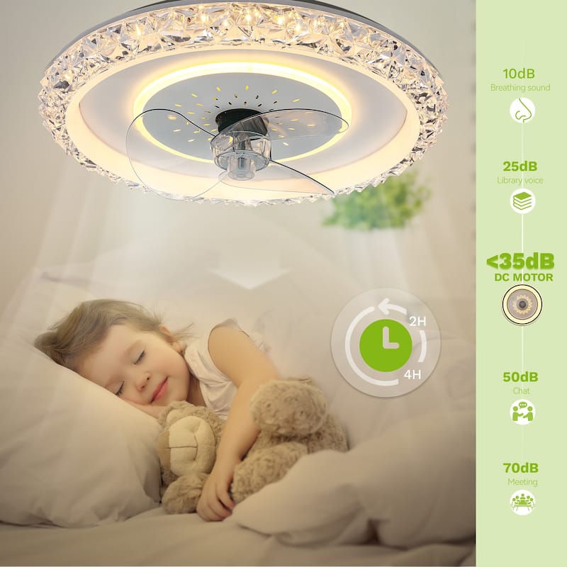 20" LED Ceiling Fan with Light Remote &APP Control Bedroom Ceiling Fan Light - 19.3"