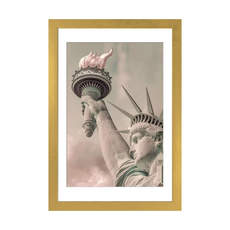 iCanvas "New York City Statue Of Liberty Urban Vintage Style" by Melanie Viola PFA - Gold - 24x16x1