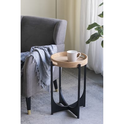 15" Tray-Top Side Table with Geometric Metal Frame