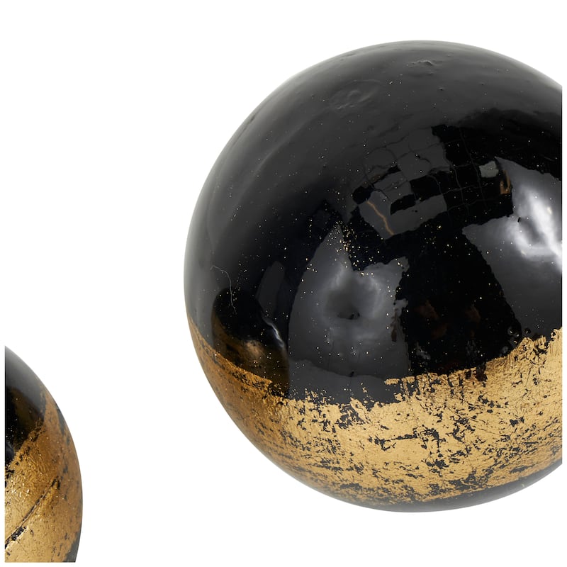 Black, Brown or White Plastic Decorative Ball Orbs & Vase Filler with Gold Stripe or Blue Accents (Set of 3)