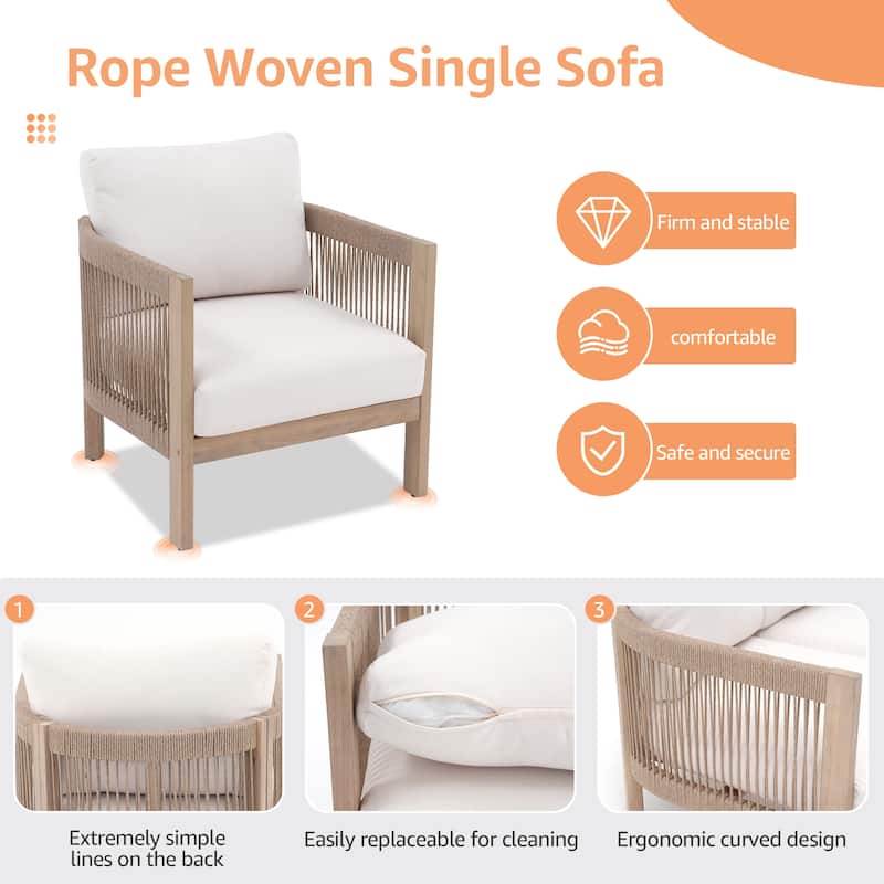 Outdoor 5-Piece Conversation Set with Fire Pit 3-Seater Sofa and Arm Chair