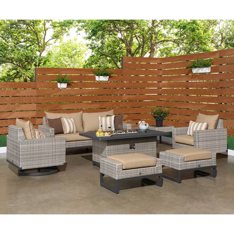 Milo Gray 7 Piece Sunbrella Outdoor Patio Motion Fire Set