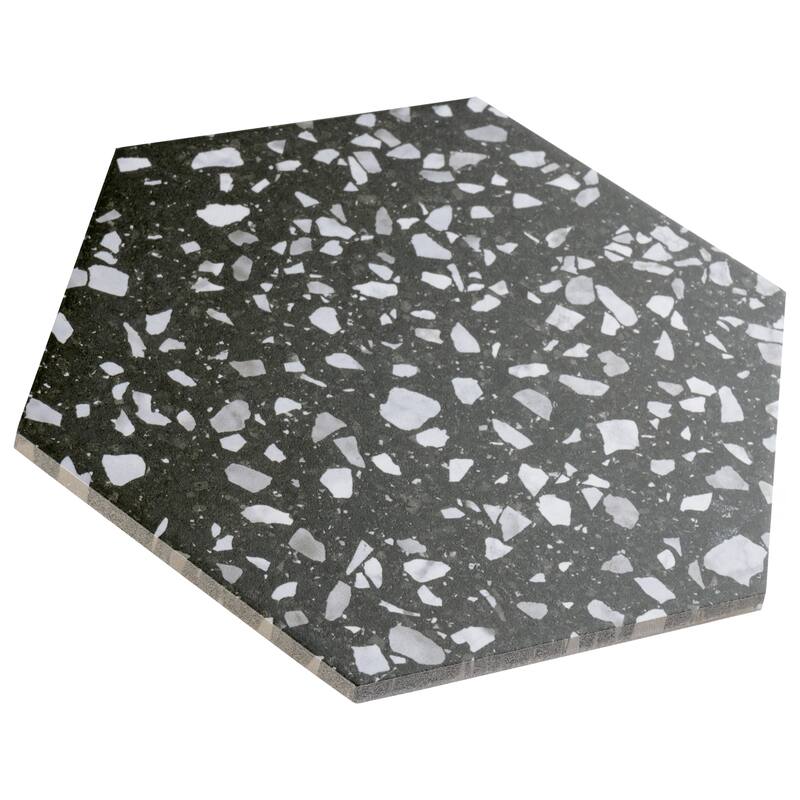 Merola Tile Venice Hex Black 8.63" x 9.86" Porcelain Floor and Wall Tile