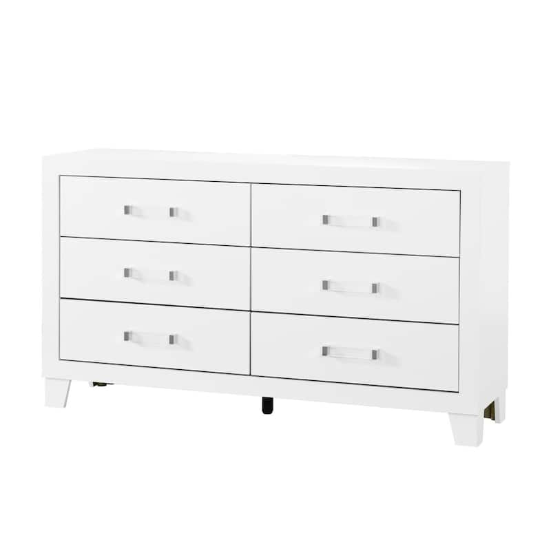 HomeRoots 58" White Wood Six Drawer Double Dresser