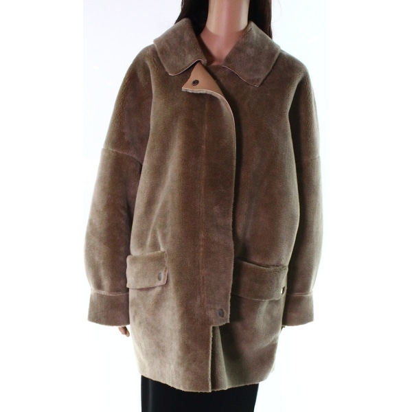 Designer Brand Brown Women's Size Medium M Full Zip Buttons Pockets Coat 105