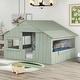 preview thumbnail 21 of 38, Wood House Bed with Roof & Door, Window and Guardrail Light Green - Full