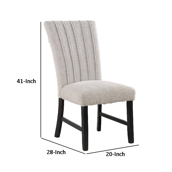 Reo Dining Side Chair Set of 2, Vertical Tufted Gray Boucle, Black