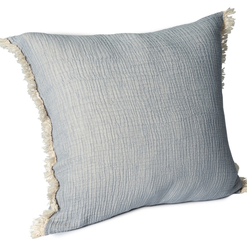 HomeRoots 20" X 20" Blue Cotton Zippered Down Pillow With Fringe