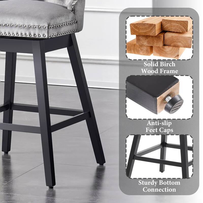 26"/30" Velvet Upholstered Swivel Counter or Bar Height Stools