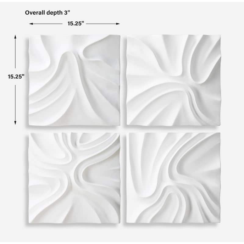 Uttermost Snowdrift Scultped White Wall Decor, Set of 4 - 15.25"H x 15.25"W x 3"D