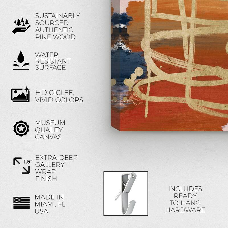 Wynwood Studio Canvas Abstract Crossing The Line Fall Red and Metallic Gold Modern & Contemporary Wall Art Canvas Print